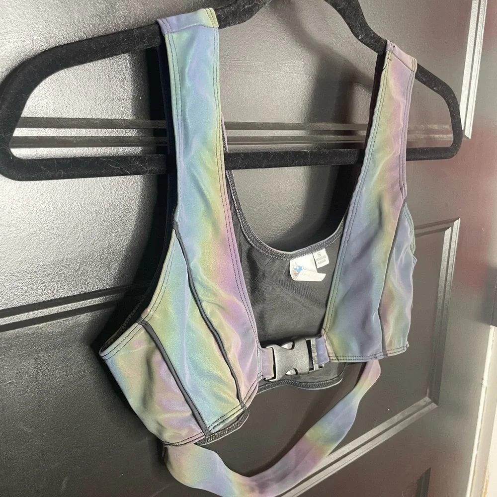 iHeartRaves Middle of Nowhere Rainbow Reflective Speed Clasp Bra Top - Picture 4 of 9